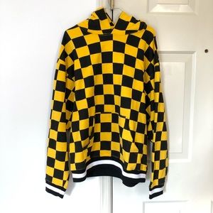 NWOT MNML Yellow Checkered Hoodie Men’s Medium